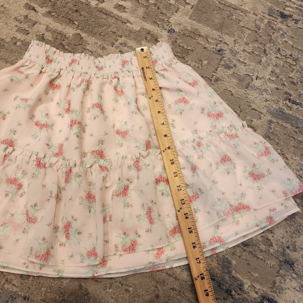 Janie and Jack Petal Pink Floral Chiffon Tiered Pull On Skirt Kids Youth Size 16 - Picture 7 of 12